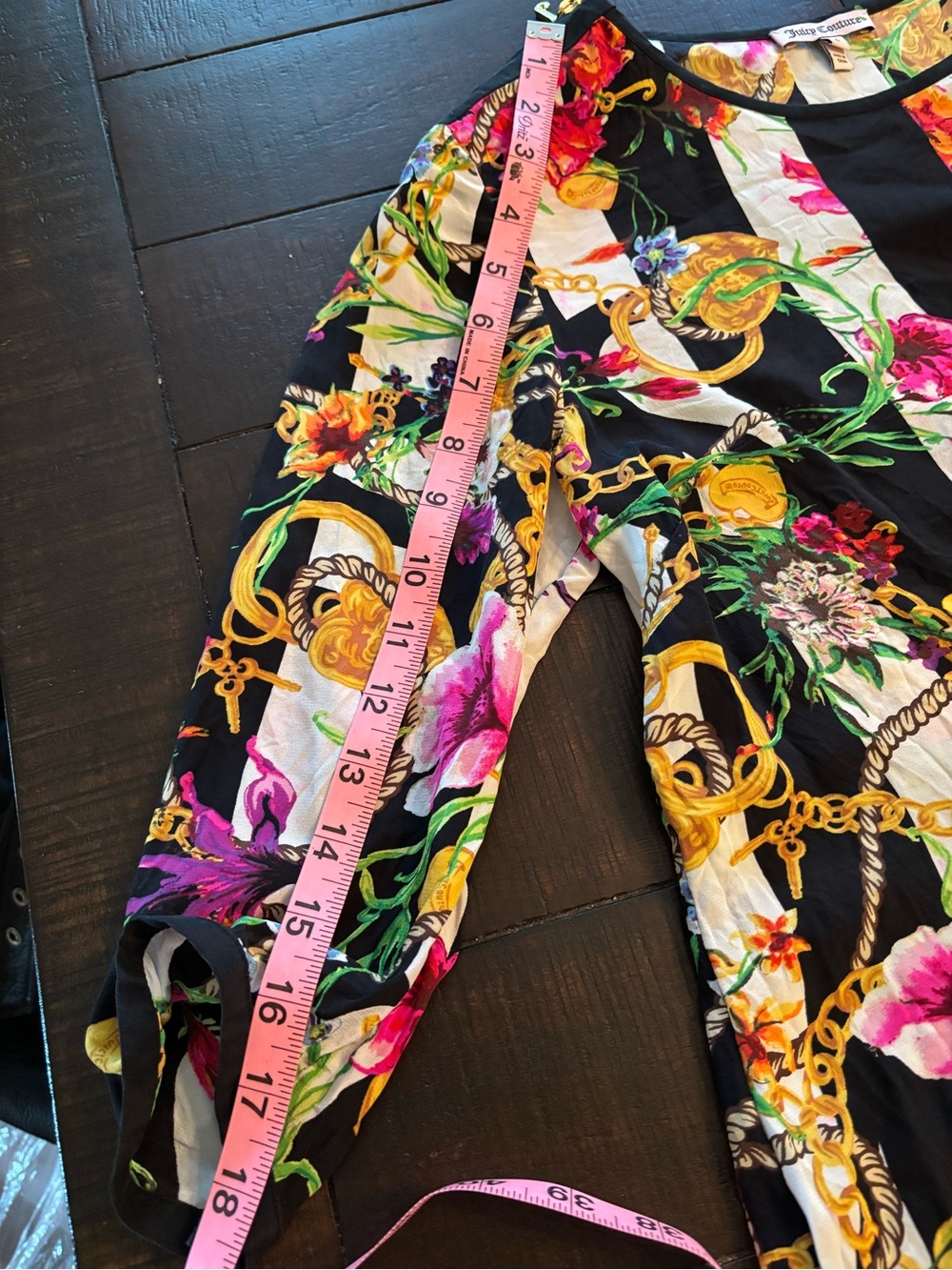 Juicy Couture Black, White, Pink & Gold Floral Stripe Mini Dress - Picture 8 of 12